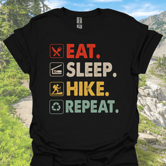 T-Shirt Black / S Eat. Sleep. Hike. Repeat. – Outdoor Adventure T-Shirt