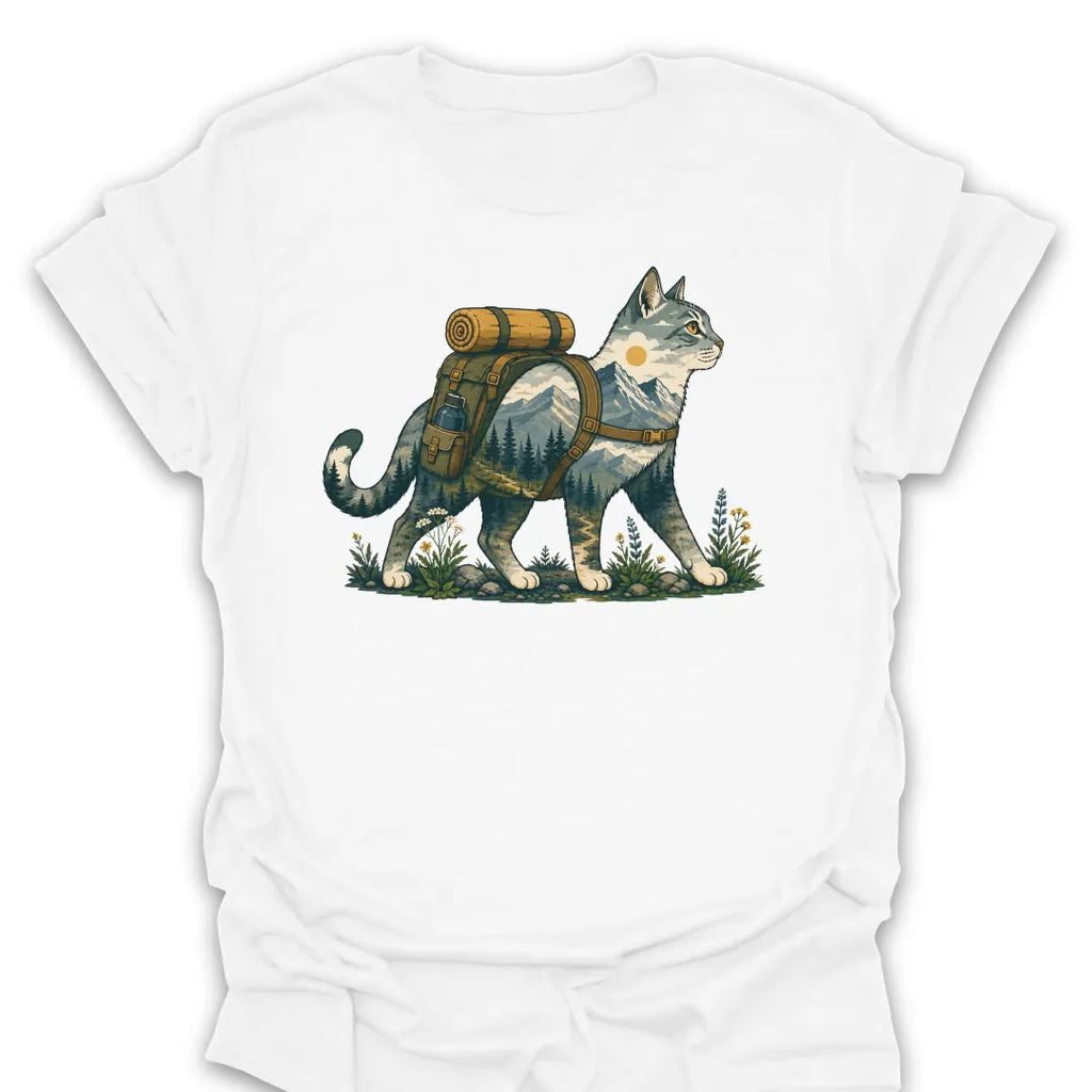 T-Shirt White / S Backpack Cat