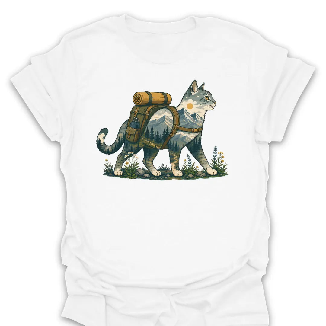 T-Shirt White / S Backpack Cat