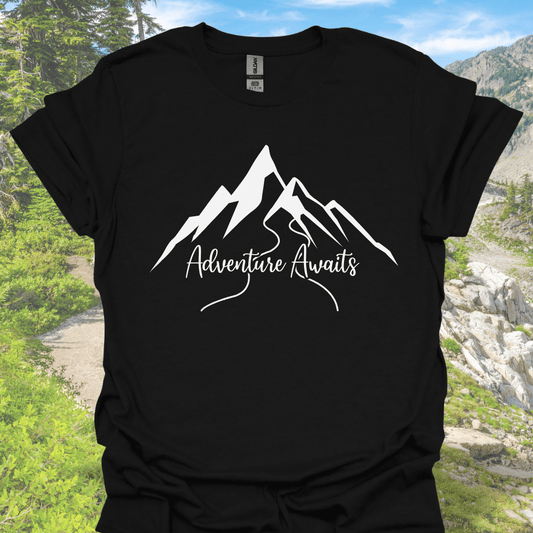 T-Shirt Black / S Adventure Awaits – Mountain Graphic T-Shirt