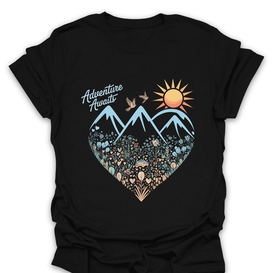 T-Shirt Black / S Adventure Awaits Mountain Heart T-Shirt
