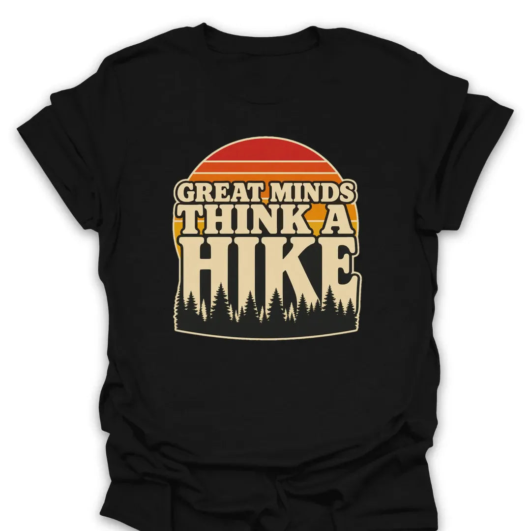 T-Shirt Black / S Great Minds Think A Hike Retro Sunset