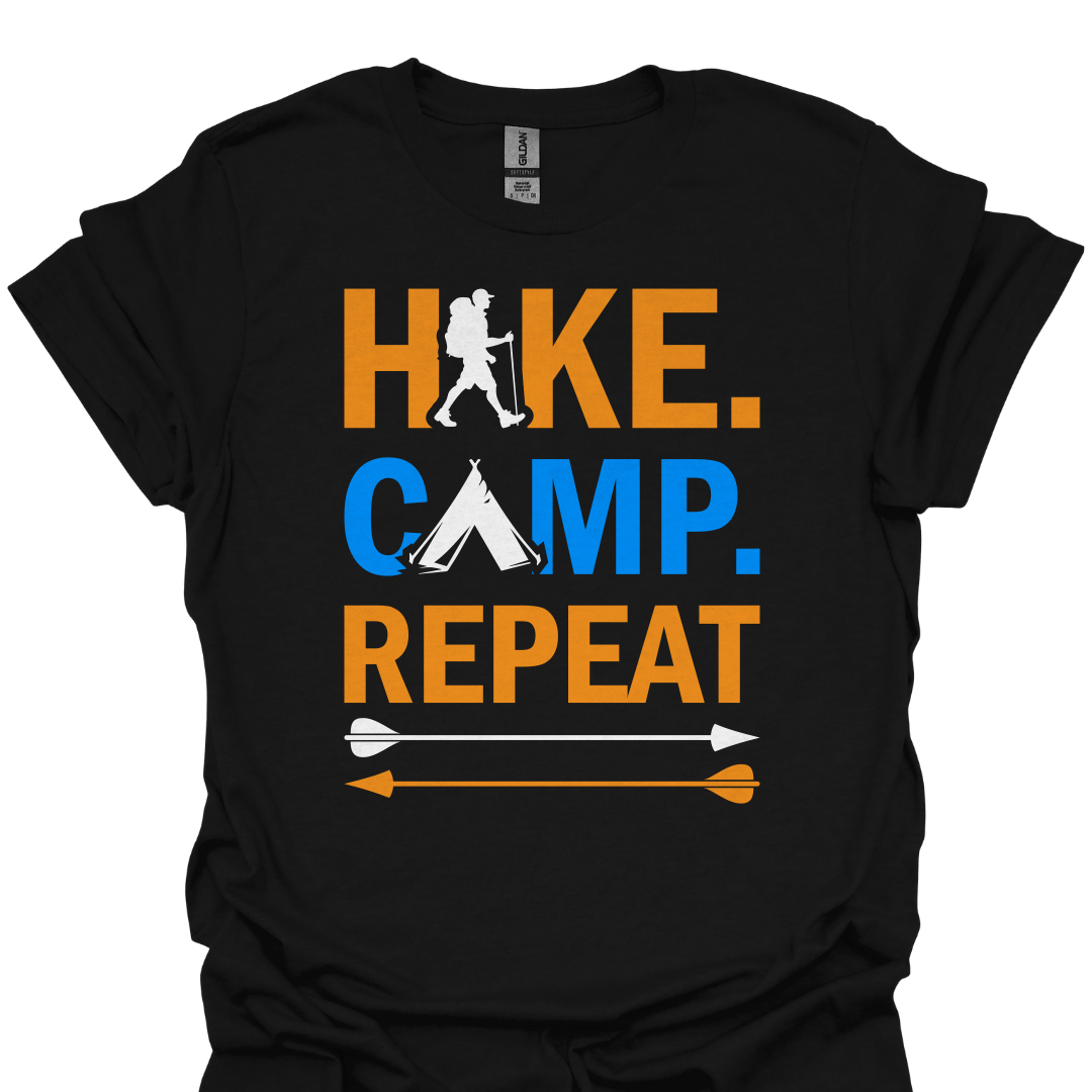 T-Shirt Black / S Hike. Camp. Repeat. – Outdoor Adventure T-Shirt 🏕️