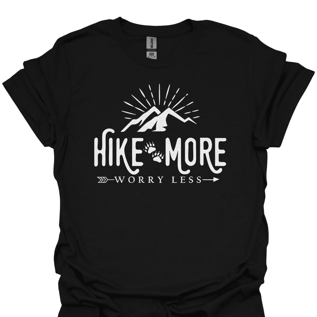 T-Shirt Black / S Hike More, Worry Less – Outdoor Adventure T-Shirt