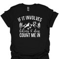 T-Shirt Black / S If It Involves Hiking and Dogs, Count Me In – Paw Print & Mountain T-Shirt