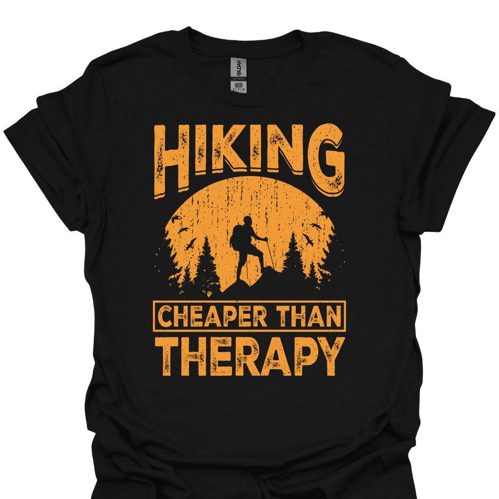 T-Shirt Black / XS Hiking: Cheaper Than Therapy - Funny T-Shirt
