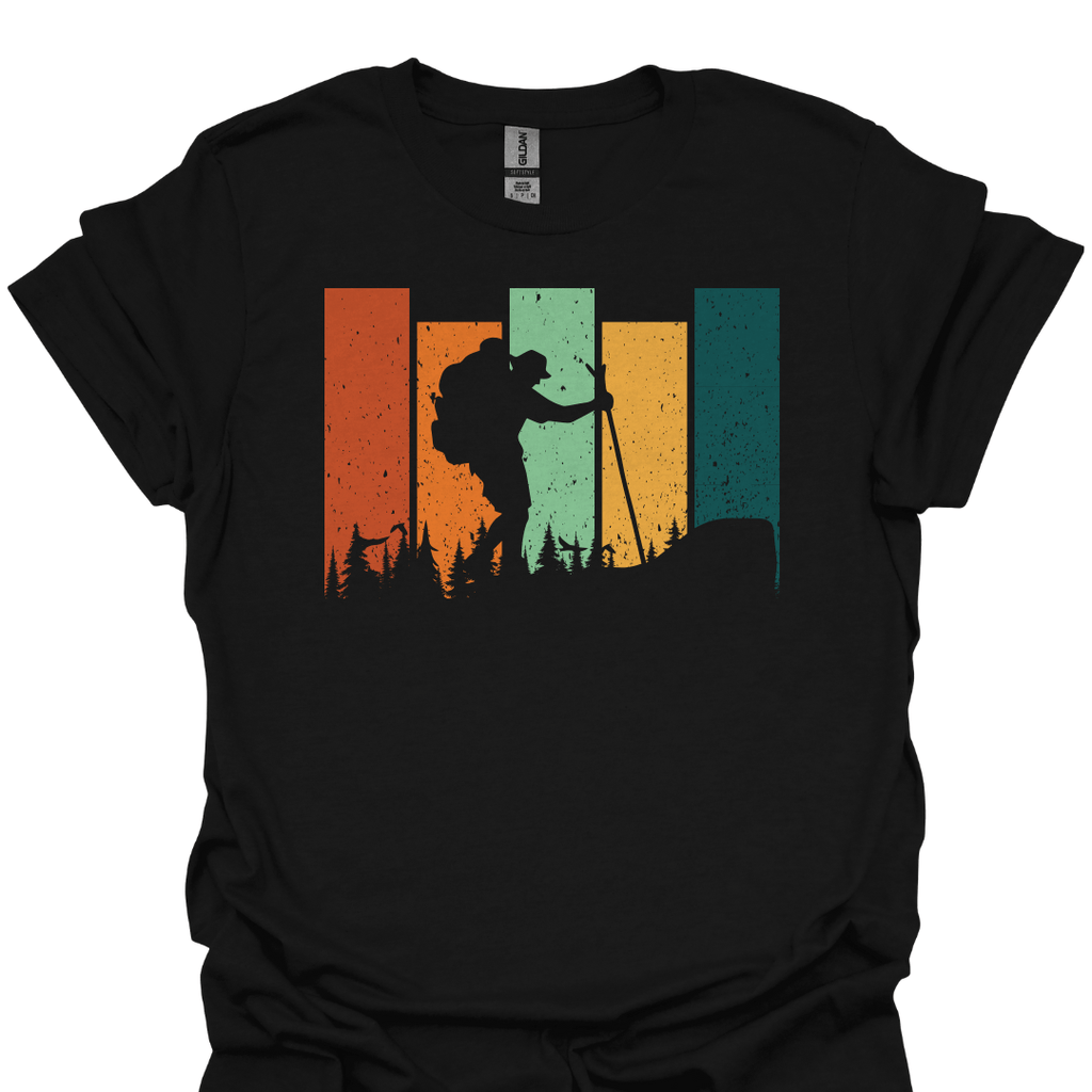T-Shirt Black / XS Retro Hiker Silhouette – Vintage Outdoor Adventure T-Shirt