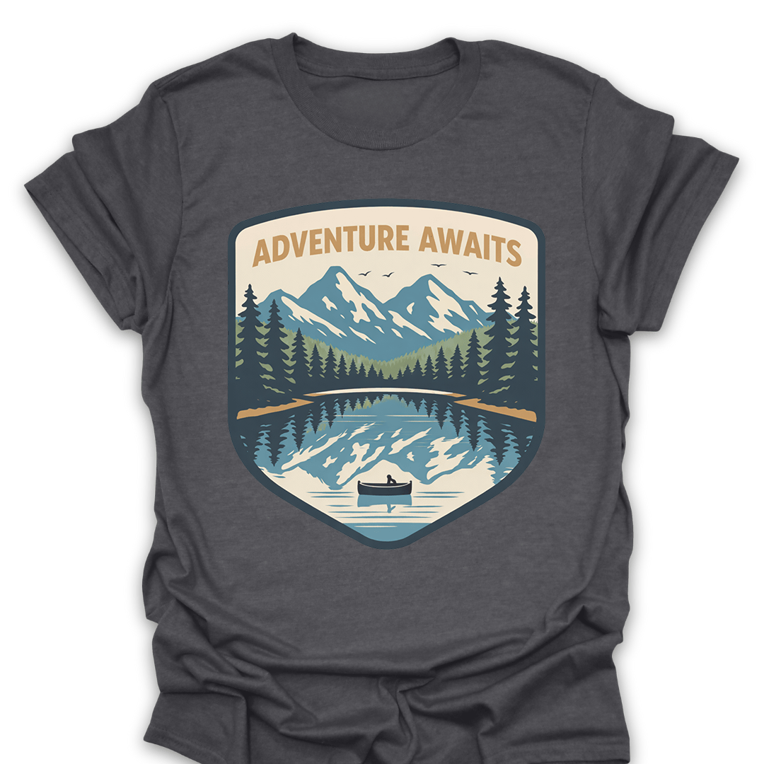 T-Shirt Dark Heather / S Adventure Awaits Mountain Lake T-Shirt