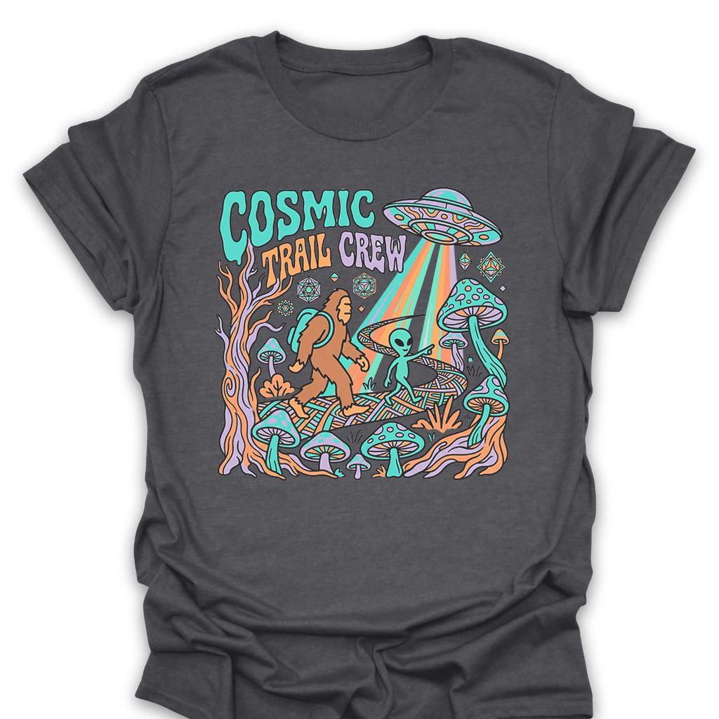 T-Shirt Dark Heather / S Bigfoot Meets Aliens Cosmic Trail Crew Tee