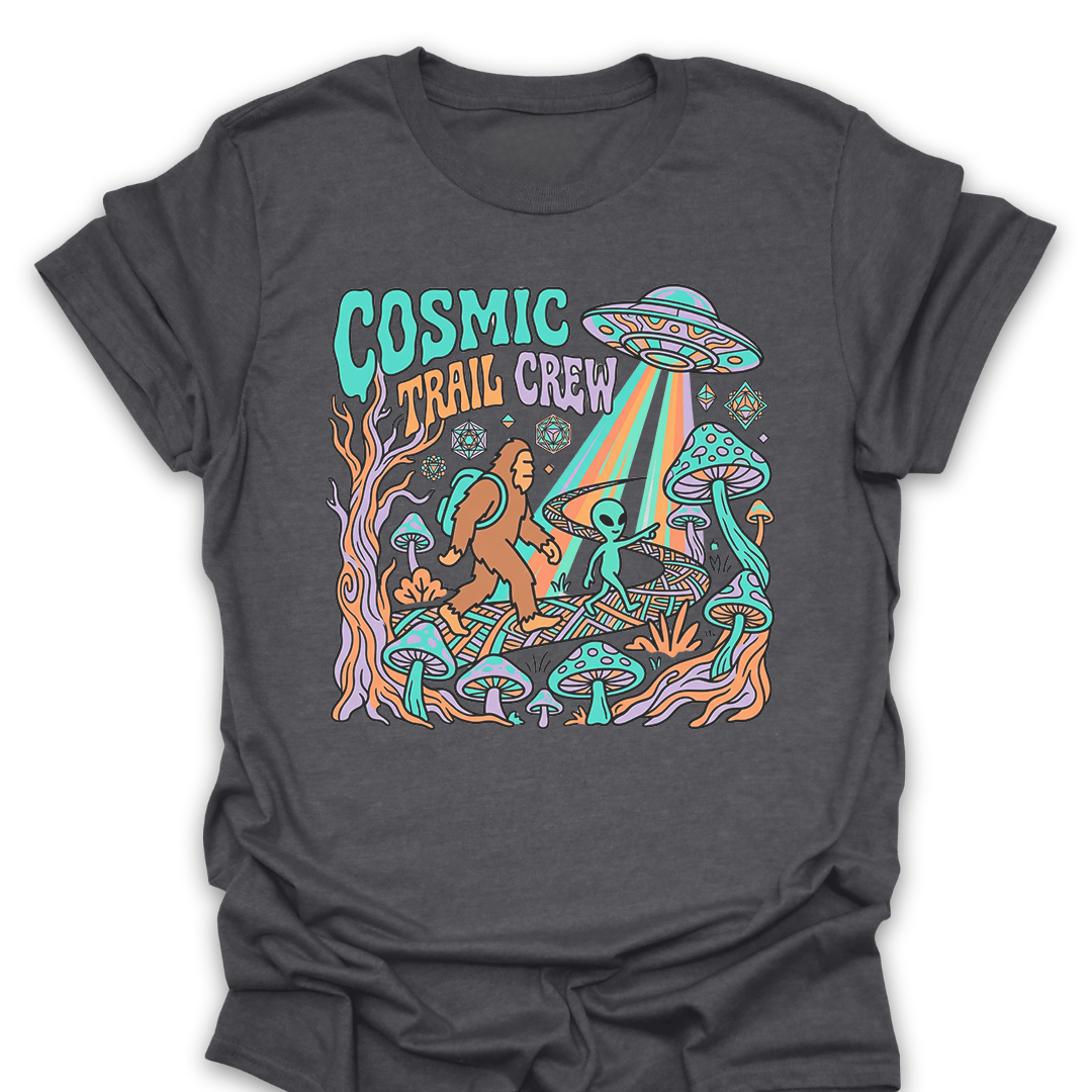 T-Shirt Dark Heather / S Bigfoot Meets Aliens Cosmic Trail Crew Tee