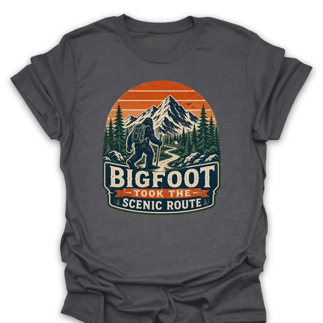 T-Shirt Dark Heather / S Bigfoot Took The Scenic Route T-Shirt