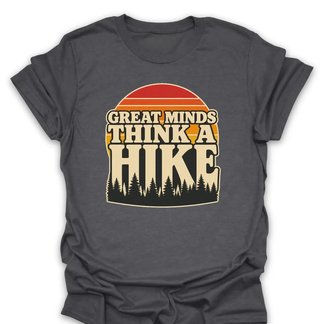 T-Shirt Dark Heather / S Great Minds Think A Hike Retro Sunset