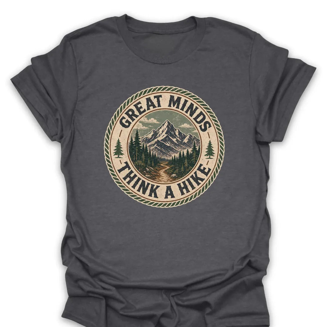T-Shirt Dark Heather / S Great Minds Think A Hike Vintage Badge