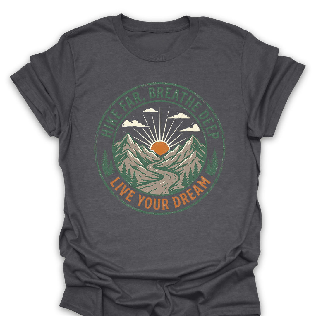 T-Shirt Dark Heather / S Hike Far Breathe Deep Adventure Tee