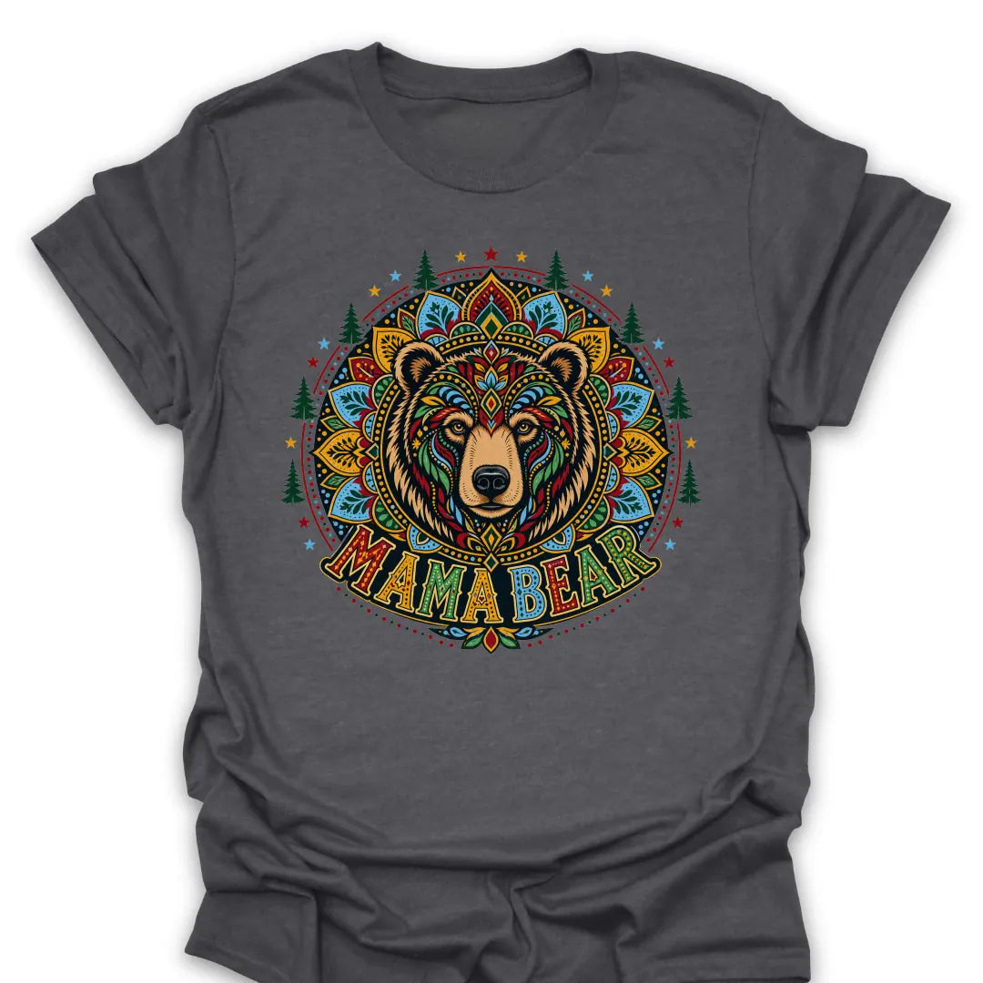 T-Shirt Dark Heather / S Mama Bear Mandala T-Shirt