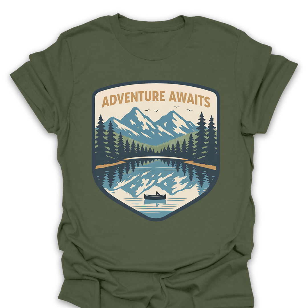 T-Shirt Military Green / S Adventure Awaits Mountain Lake T-Shirt