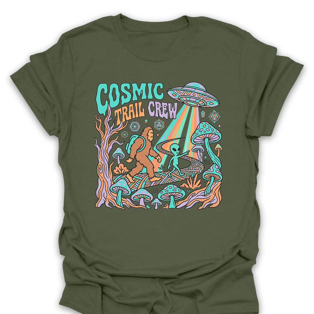 T-Shirt Military Green / S Bigfoot Meets Aliens Cosmic Trail Crew Tee