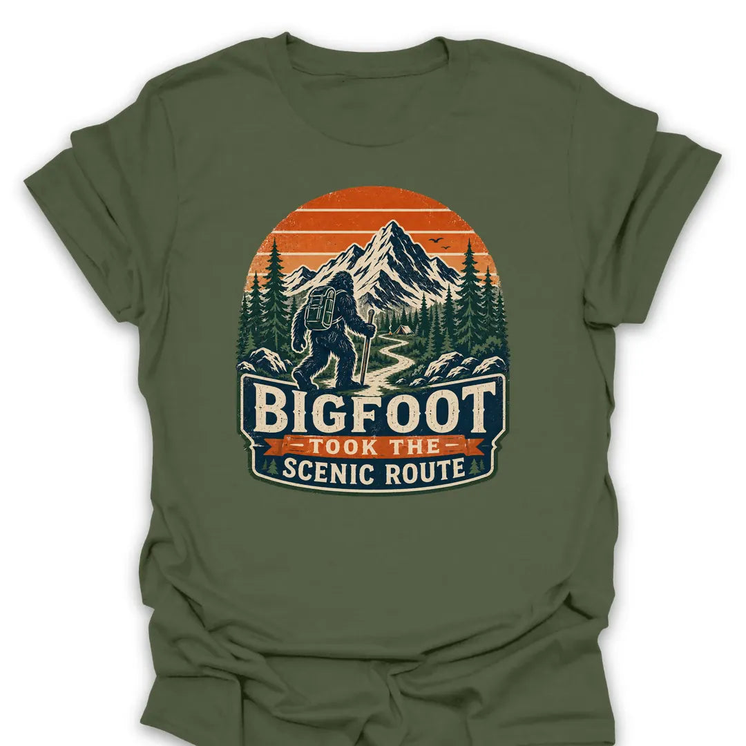 T-Shirt Military Green / S Bigfoot Took The Scenic Route T-Shirt