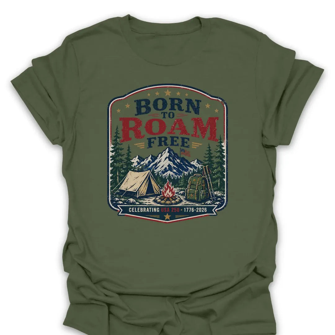 T-Shirt Military Green / S Born To Roam Free USA 250th T-Shirt