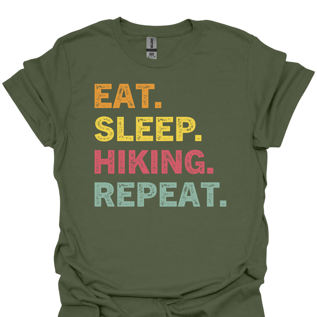 T-Shirt Military Green / S Eat. Sleep. Hike. Repeat. – Outdoor Adventure T-Shirt