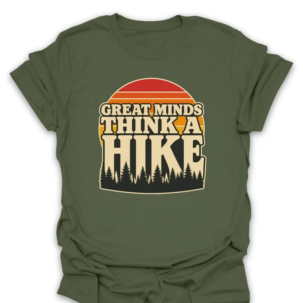 T-Shirt Military Green / S Great Minds Think A Hike Retro Sunset
