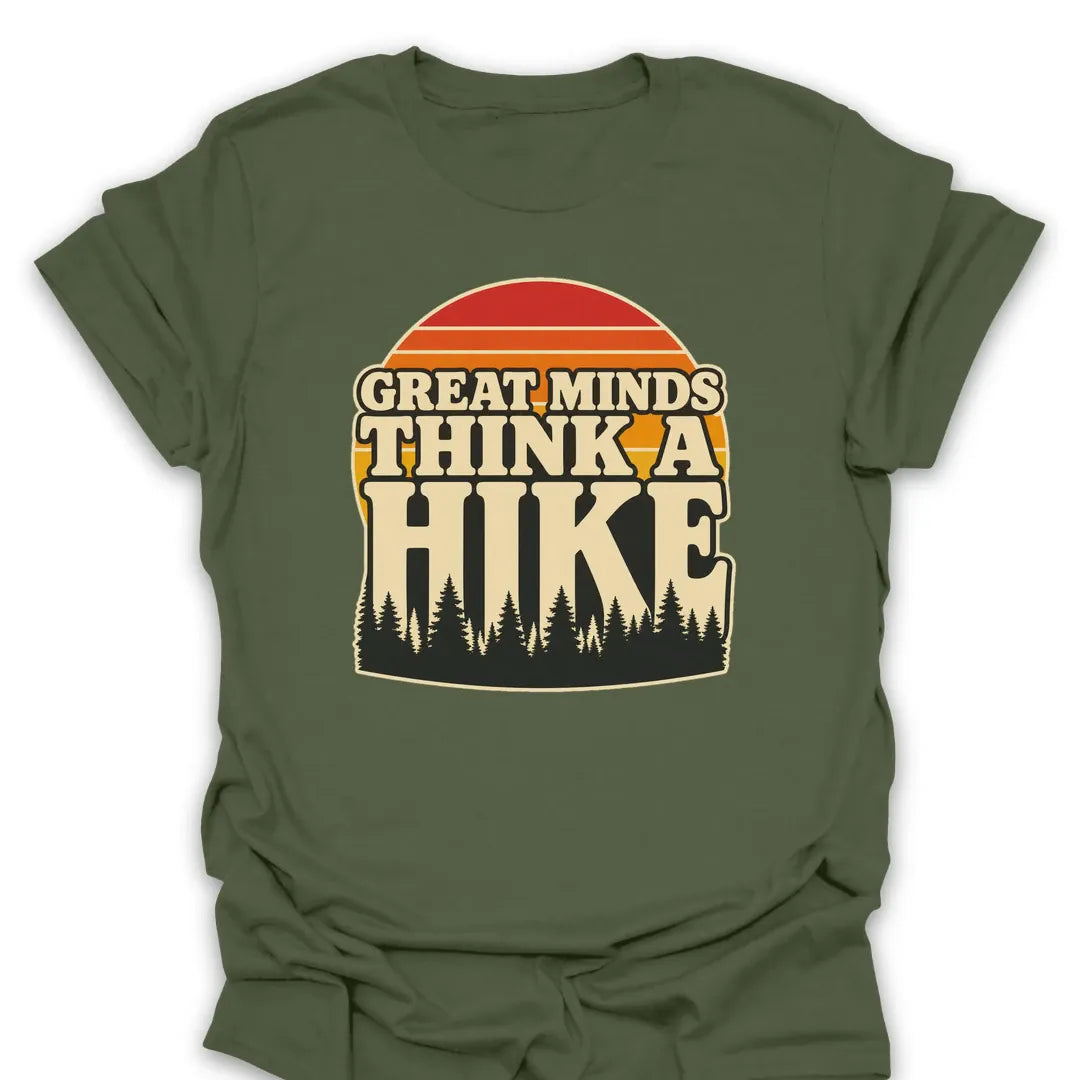 T-Shirt Military Green / S Great Minds Think A Hike Retro Sunset