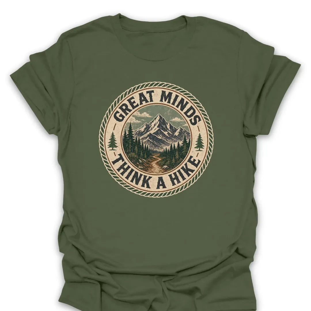 T-Shirt Military Green / S Great Minds Think A Hike Vintage Badge