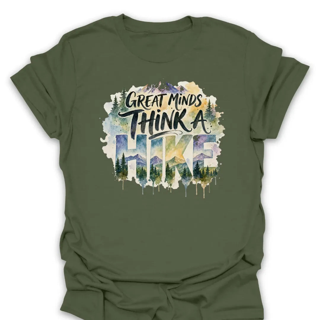 T-Shirt Military Green / S Great Minds Think A Hike Watercolor