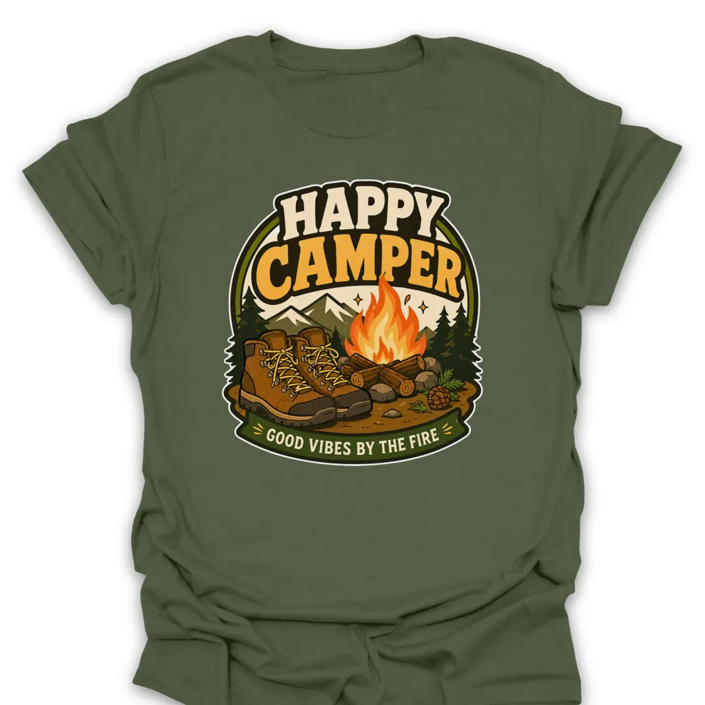 T-Shirt Military Green / S Happy Camper Good Vibes T-Shirt