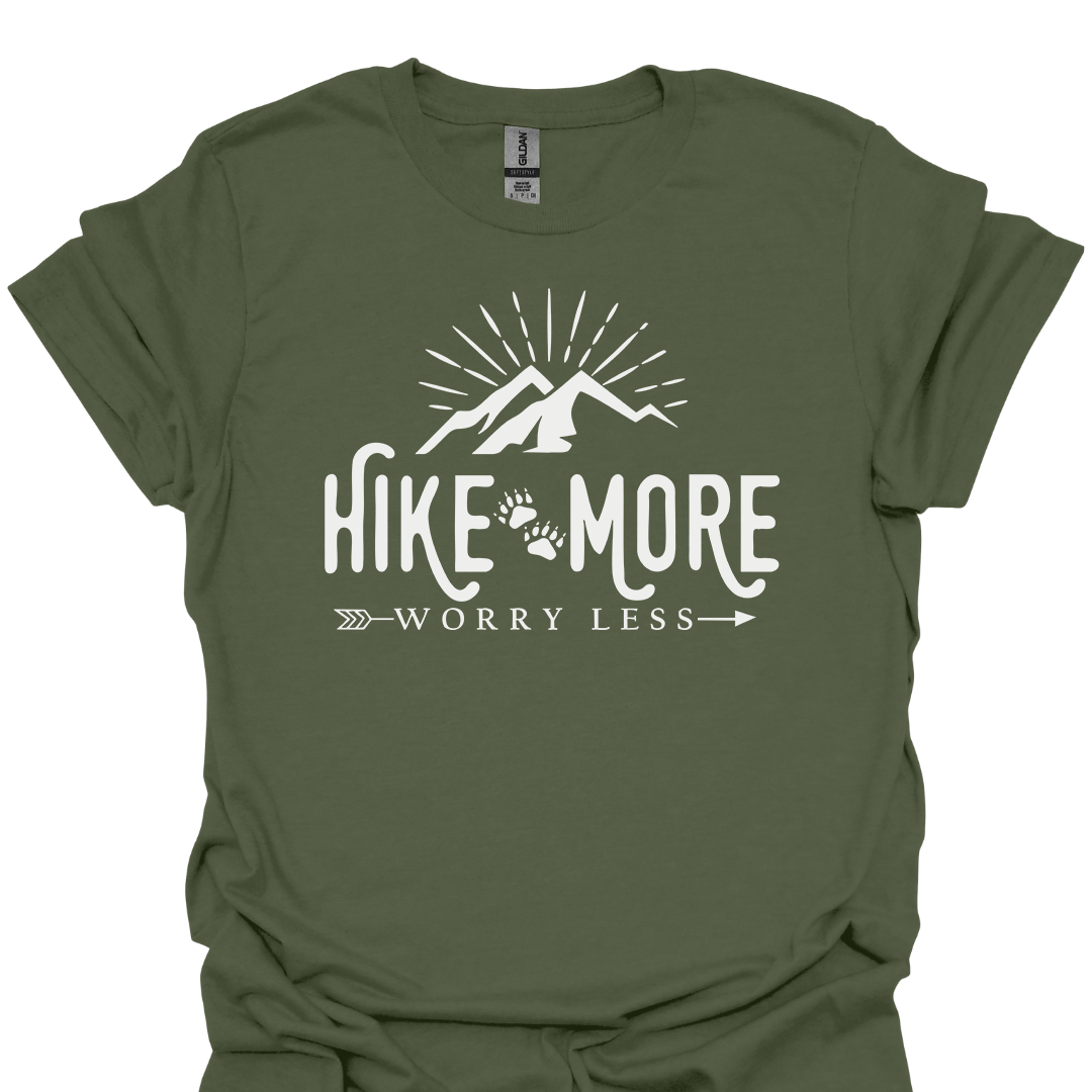 T-Shirt Military Green / S Hike More, Worry Less – Outdoor Adventure T-Shirt