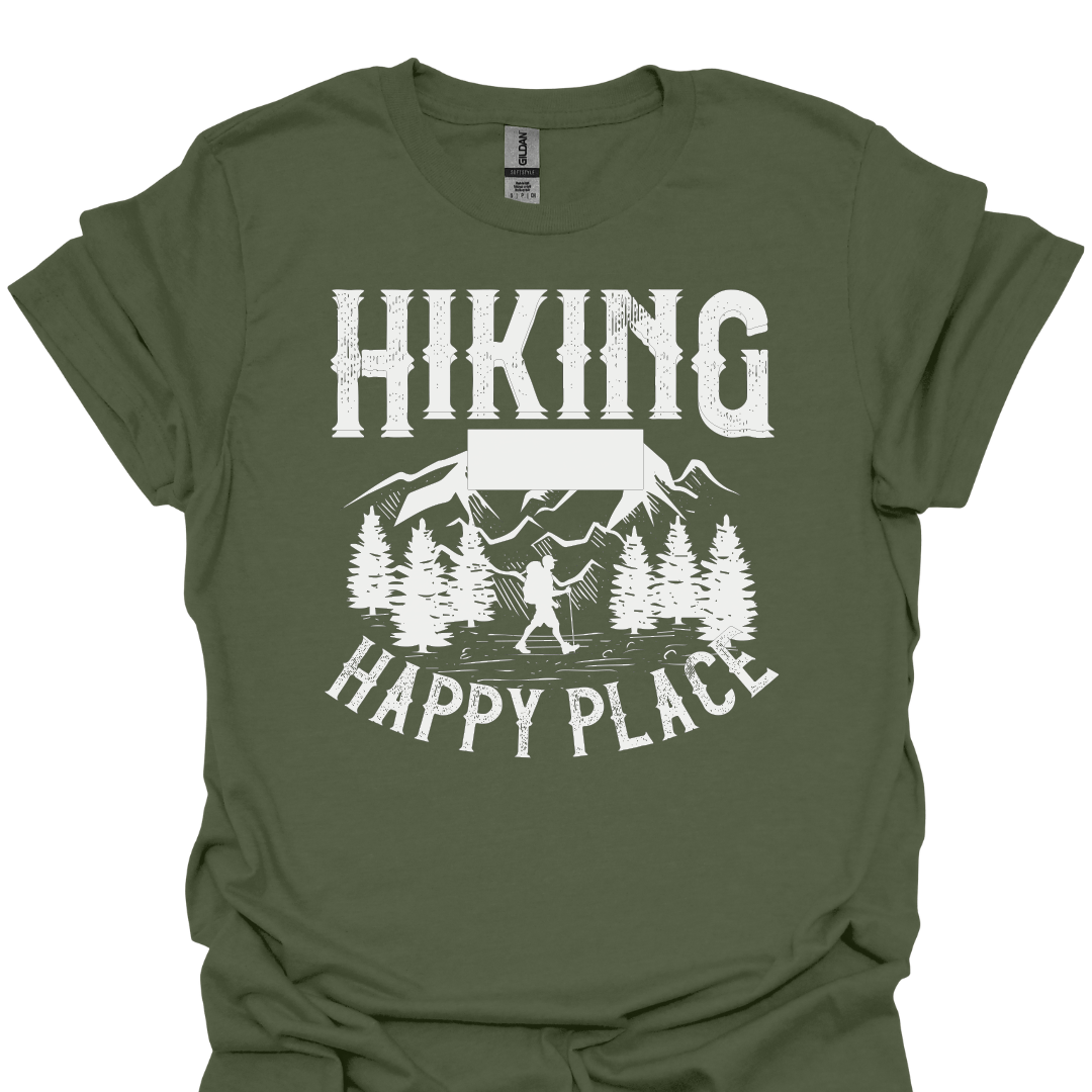 T-Shirt Military Green / S Hiking Is My Happy Place – Mountain Trail T-Shirt