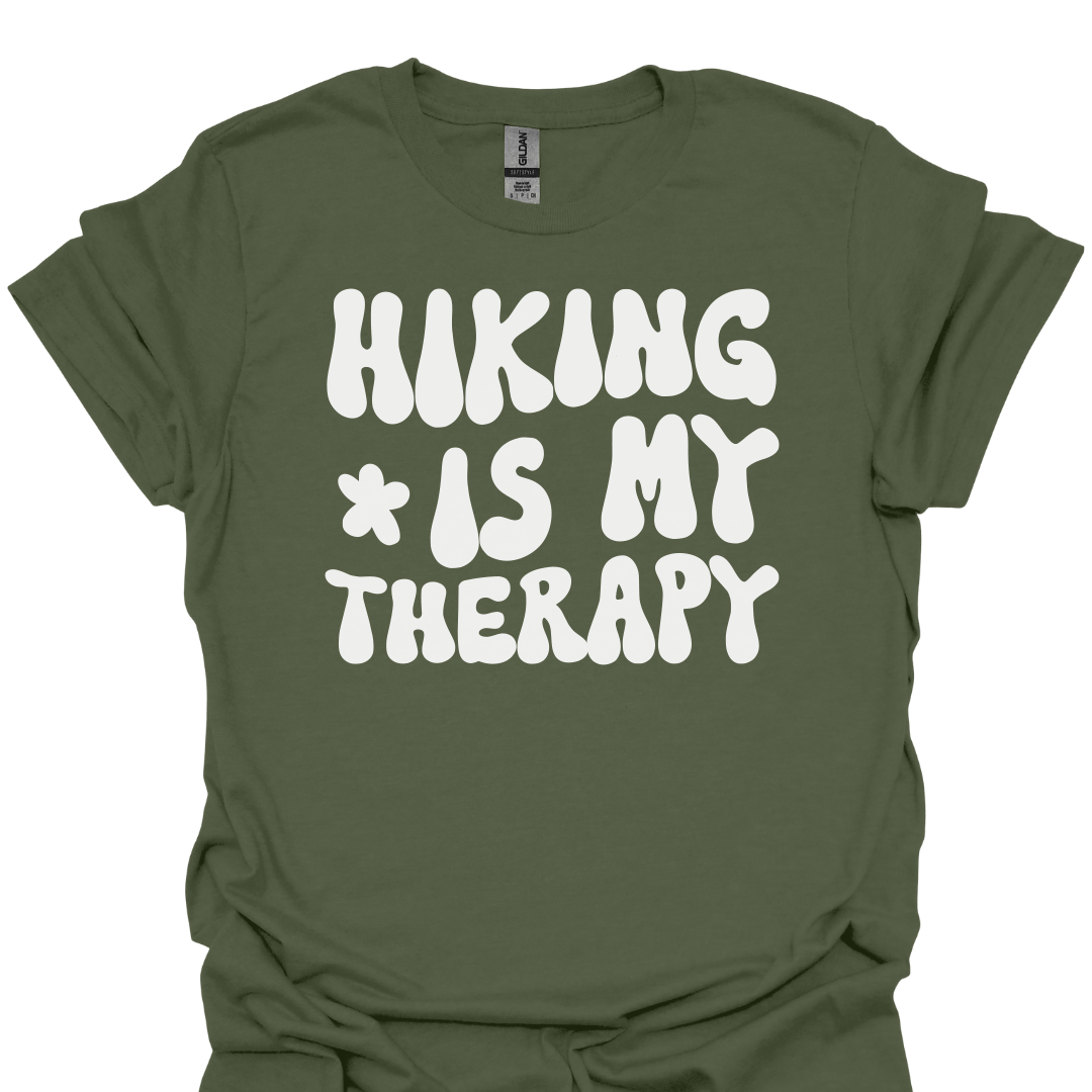 T-Shirt Military Green / S Hiking Is My Therapy - Retro Print T-Shirt