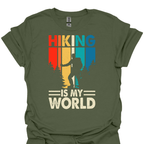 T-Shirt Military Green / S Hiking Is My World – Retro Nature Lover T-Shirt