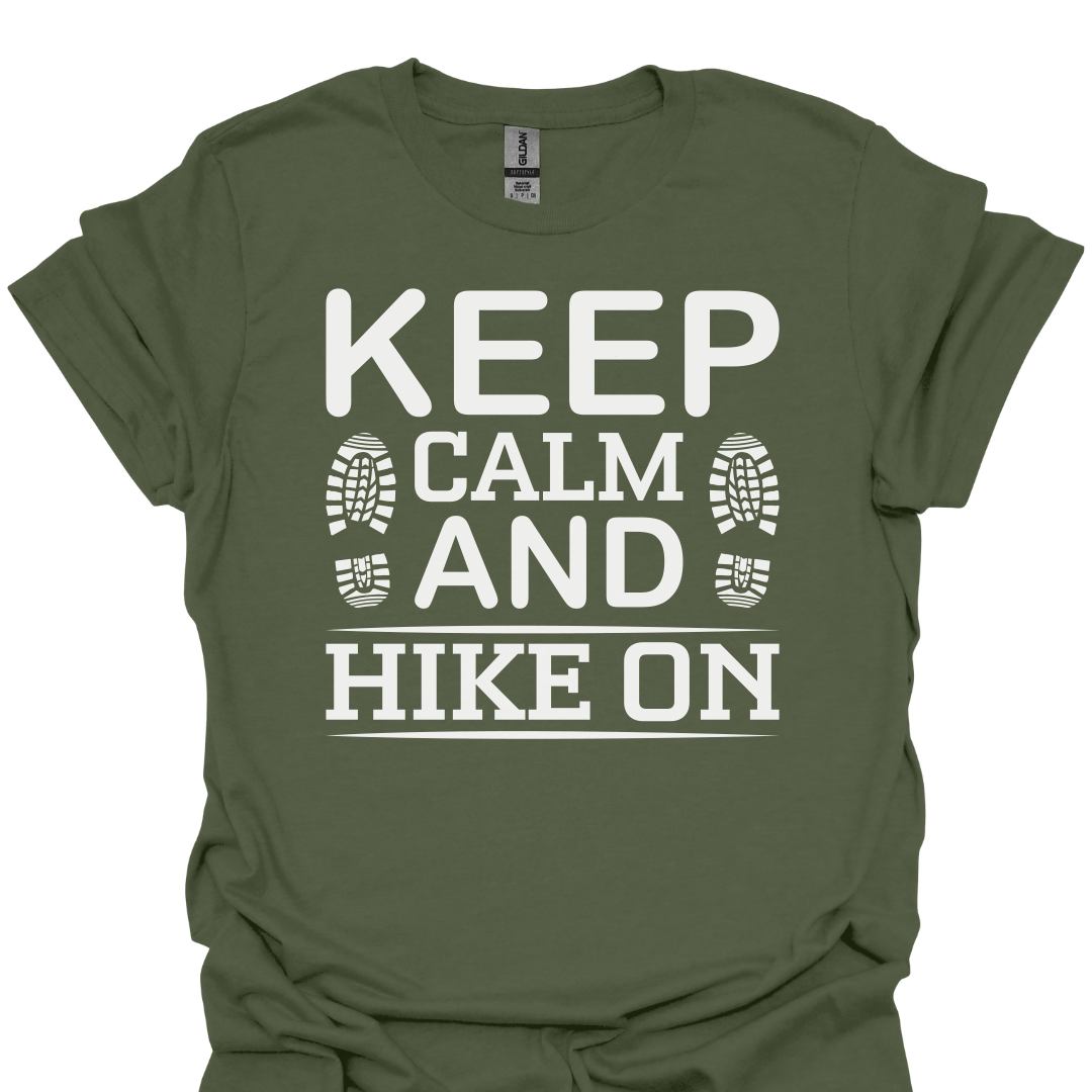 T-Shirt Military Green / S Keep Calm and Hike On – Boot Print Hiking T-Shirt
