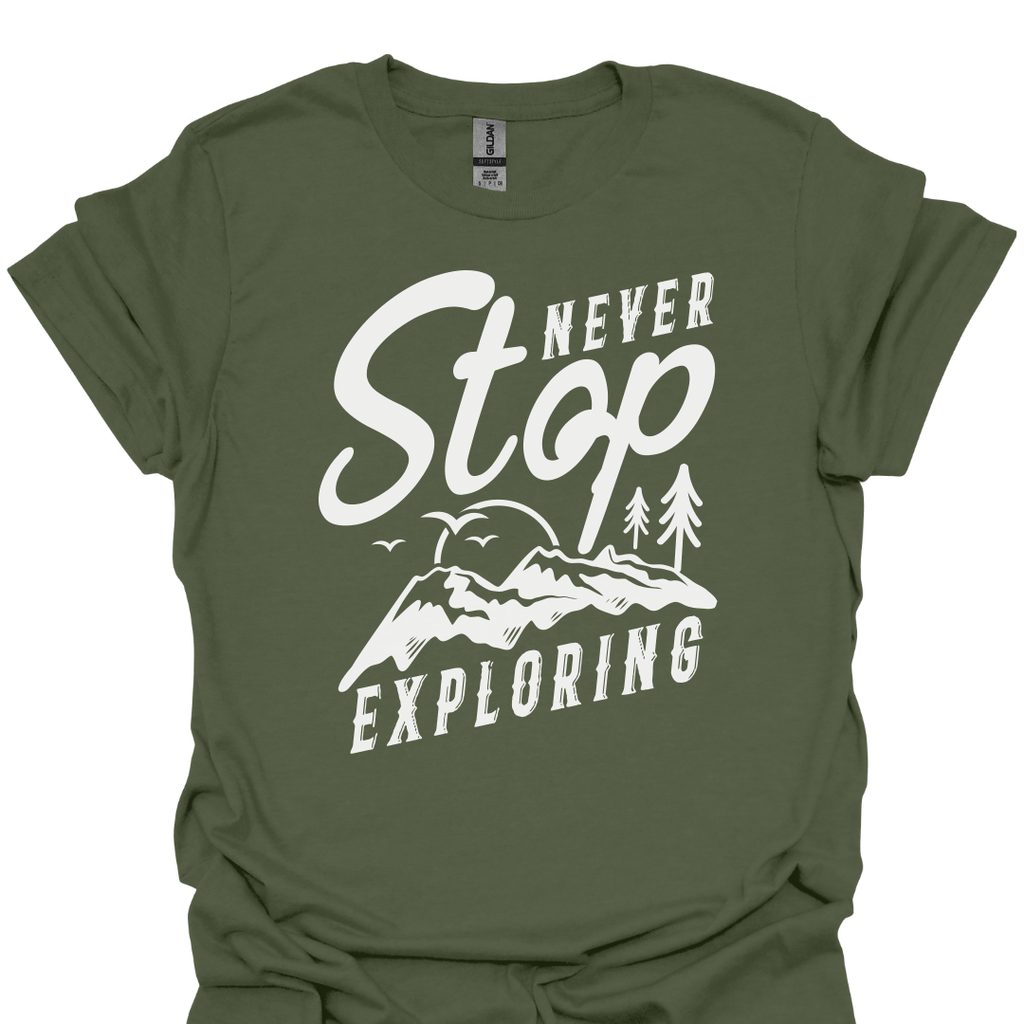 T-Shirt Military Green / S Never Stop Exploring – Mountain Adventure T-Shirt 🧭