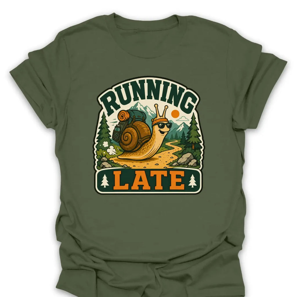 T-Shirt Military Green / S Running Late Snail T-Shirt