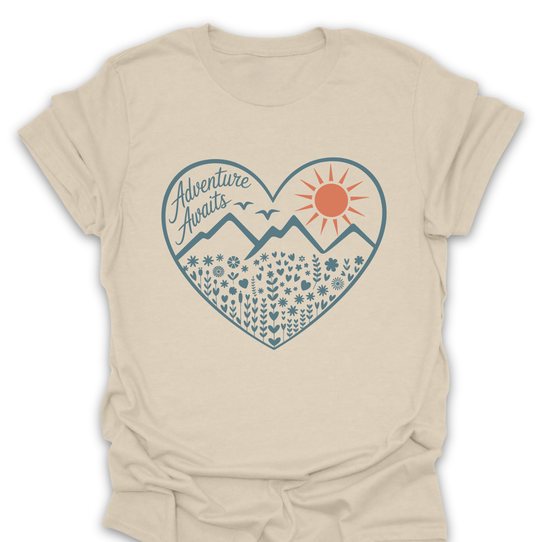 T-Shirt Natural / S Adventure Awaits Floral Heart T-Shirt