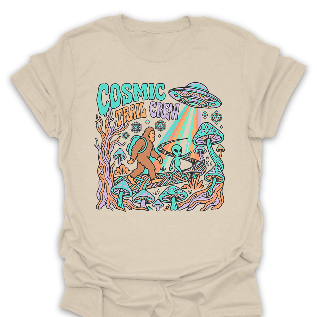 T-Shirt Natural / S Bigfoot Meets Aliens Cosmic Trail Crew Tee