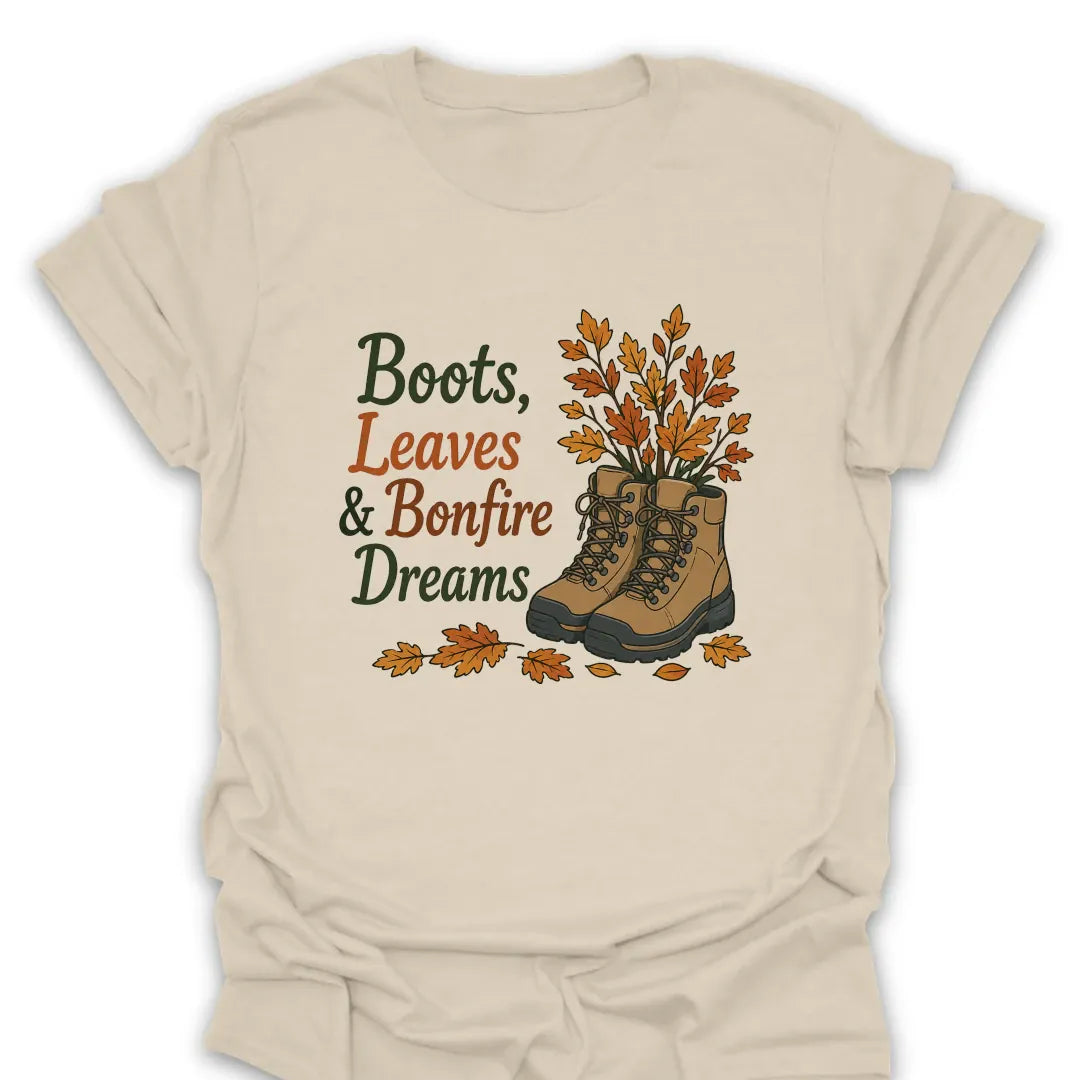 T-Shirt Natural / S Boots, Leaves & Bonfire Dreams