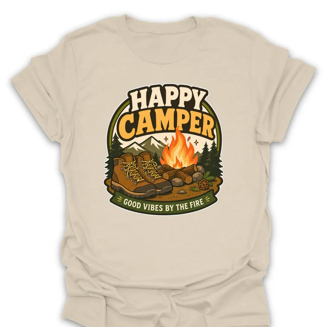 T-Shirt Natural / S Happy Camper Good Vibes T-Shirt