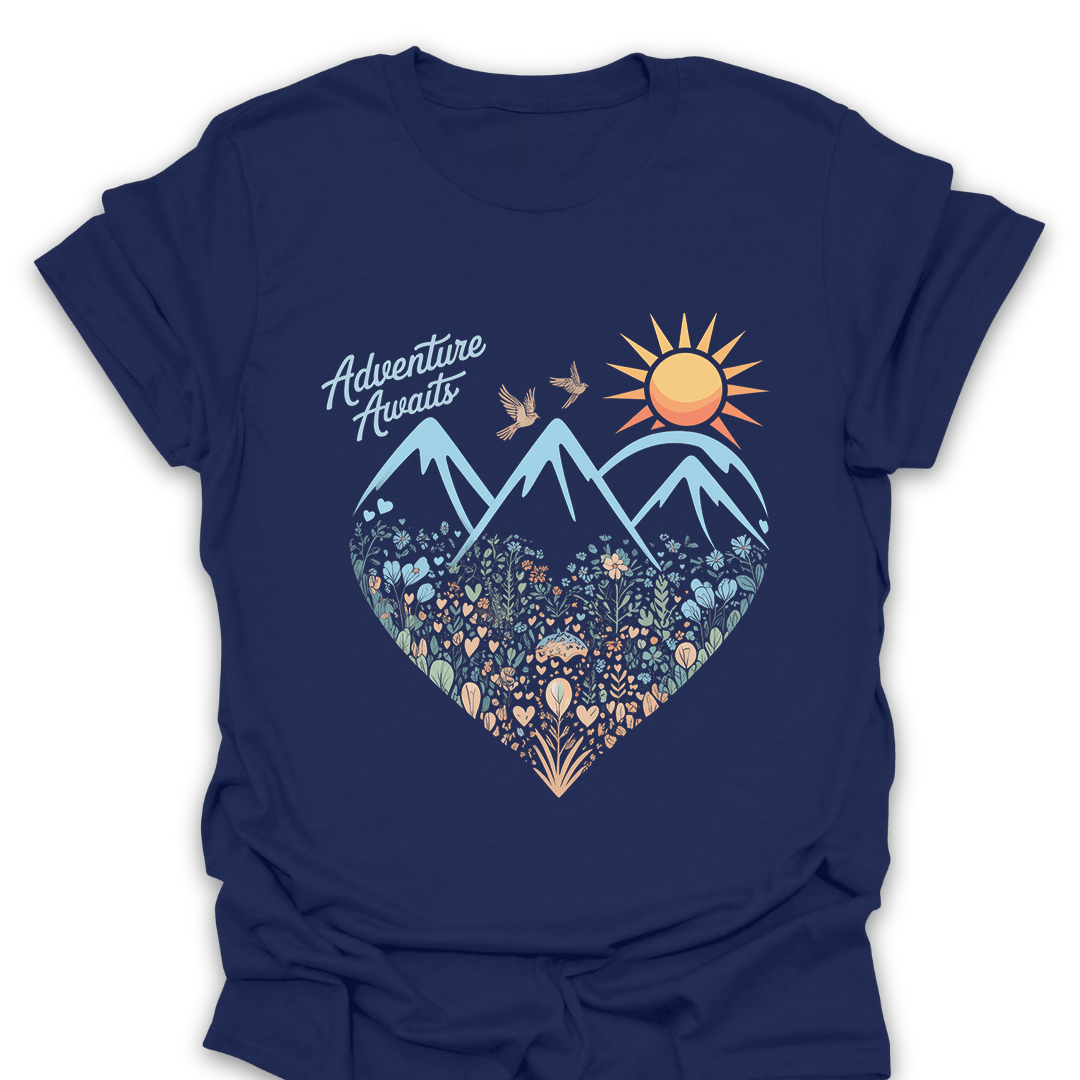 T-Shirt Navy / S Adventure Awaits Mountain Heart T-Shirt