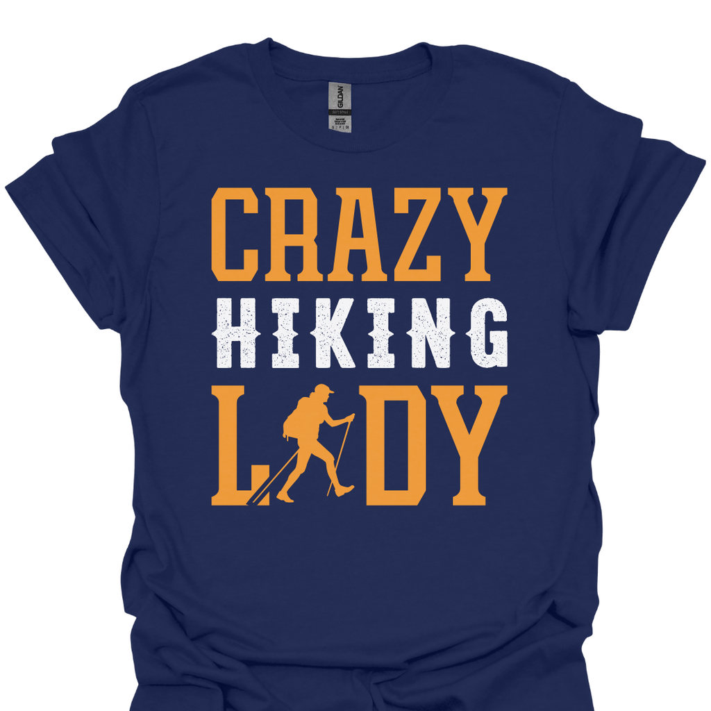 T-Shirt Navy / S Crazy Hiking Lady – Funny Outdoor Adventure T-Shirt 🥾