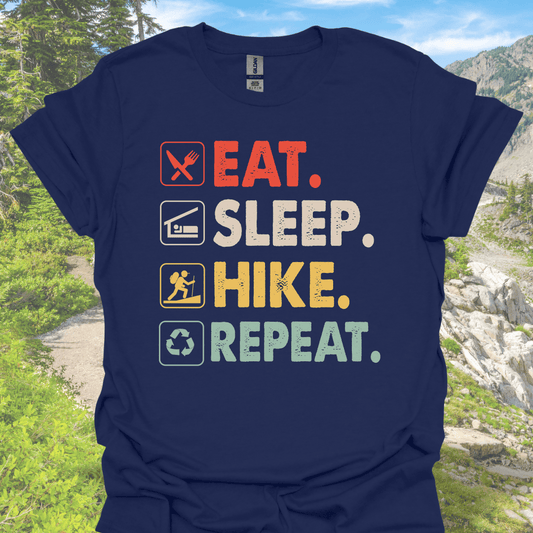 T-Shirt Navy / S Eat. Sleep. Hike. Repeat. – Outdoor Adventure T-Shirt