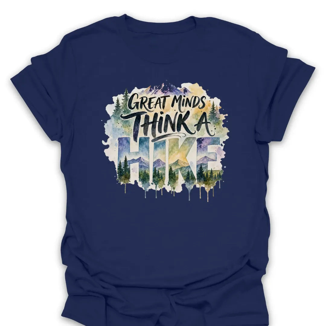 T-Shirt Navy / S Great Minds Think A Hike Watercolor