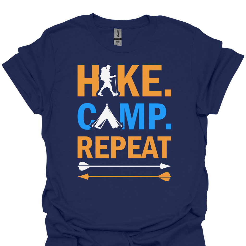 T-Shirt Navy / S Hike. Camp. Repeat. – Outdoor Adventure T-Shirt 🏕️