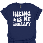 T-Shirt Navy / S Hiking Is My Therapy - Retro Print T-Shirt
