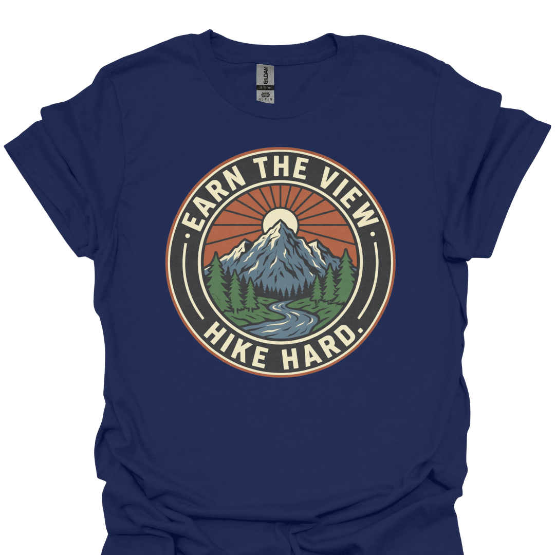 T-Shirt Navy / XS Earn the View. Hike Hard. - Graphic Mountain Tee ⛰️