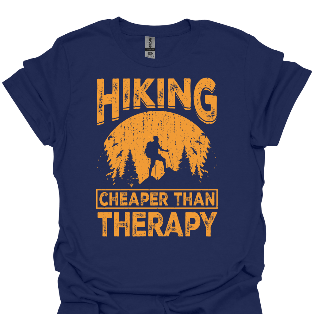 T-Shirt Navy / XS Hiking: Cheaper Than Therapy - Funny T-Shirt