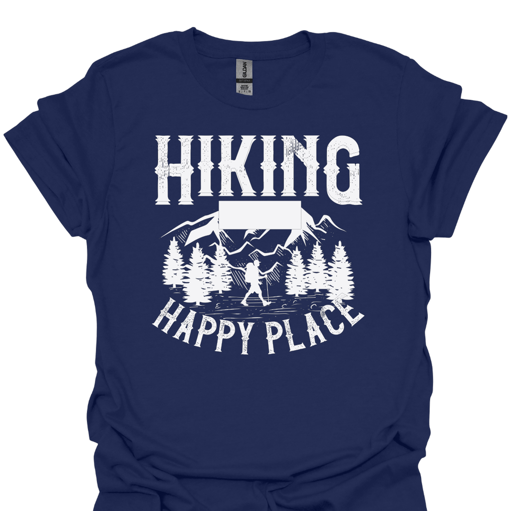 T-Shirt Navy / XS Hiking Is My Happy Place – Mountain Trail T-Shirt