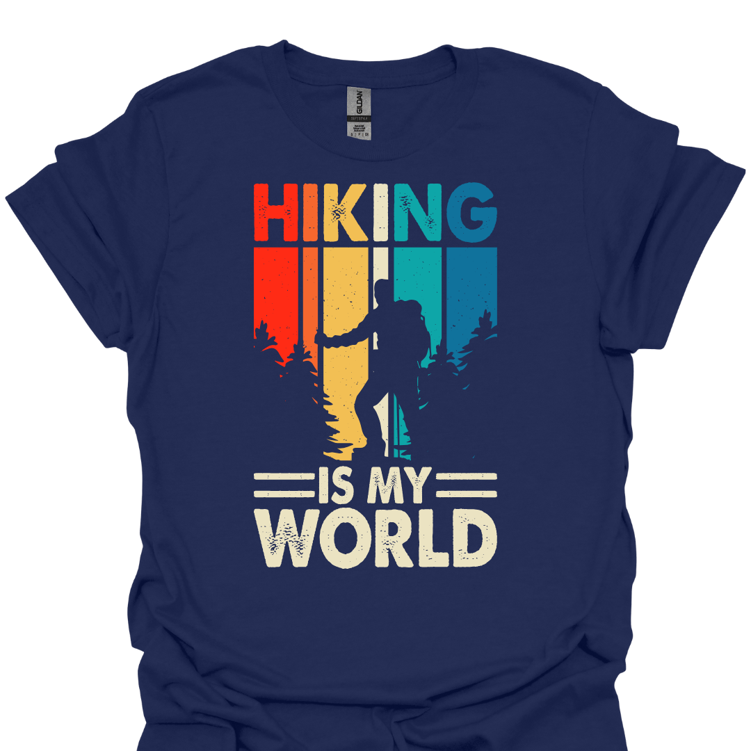 T-Shirt Navy / XS Hiking Is My World – Retro Nature Lover T-Shirt